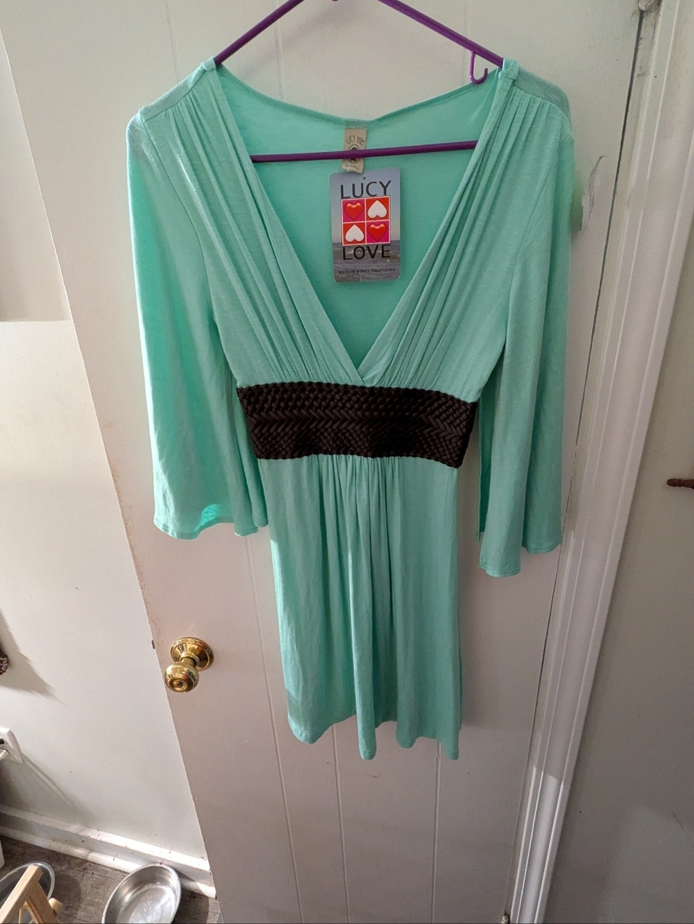 Lucy Love Mint Green Wrap Dress with Braided Chocolate Waist